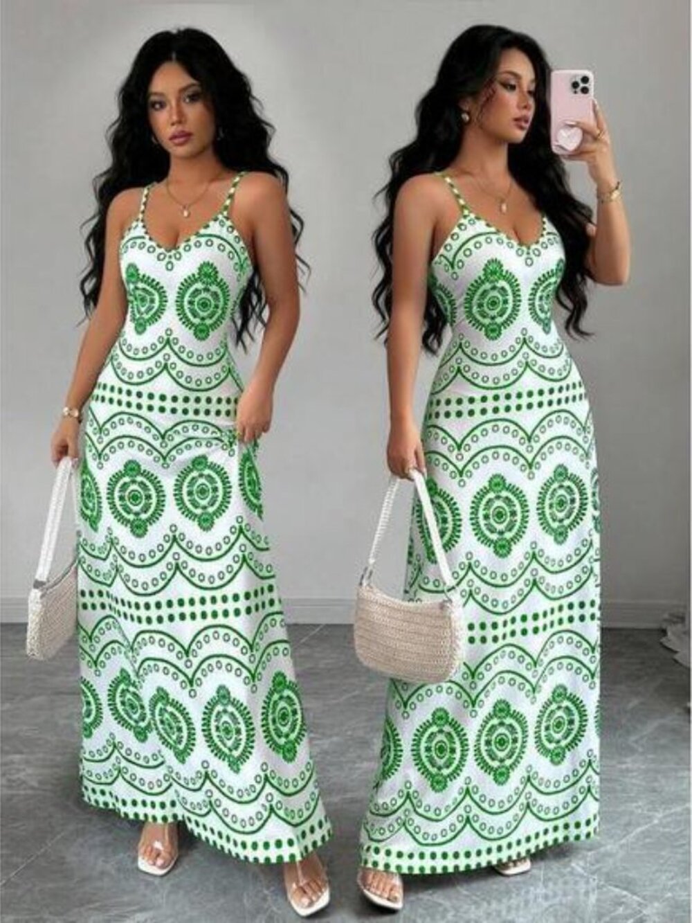 Selianne Boho Perris Print Dress Green A